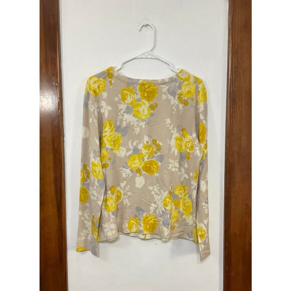 Charter Club Womens Cardigan Sweater Yellow Floral Size Large Preppy Office - Picture 3 of 6